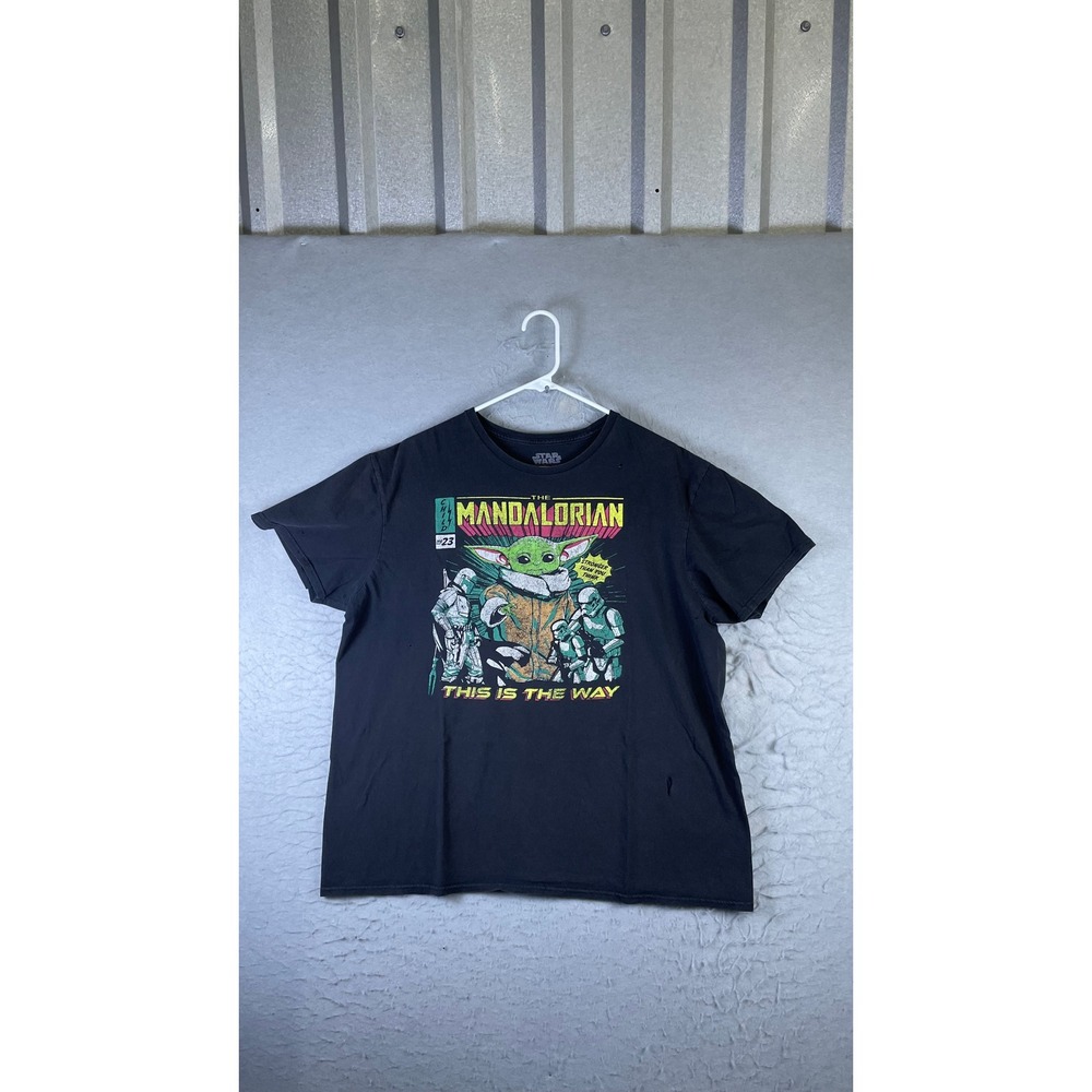 Star Wars Mandalorian T Shirt Mens XL Black Fair The Child Grogu Comic Graphic